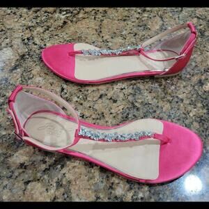 Jewel Badgley Mischka Carrol Fusia Flats T-Strap Thongs Sandals Womens Shoes 8.5